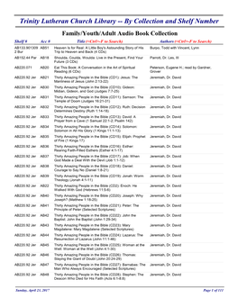 Trinity Lutheran Church Library -- by Collection and Shelf Number