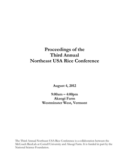 Proceedings of the Third Annual Northeast USA Rice Conference