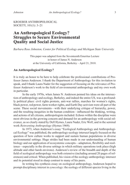 An Anthropological Ecology? 3