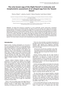 The Only Known Egg of the Night Parrot? a Molecular and Morphometric Assessment of an Alleged Egg from the Tanami Desert
