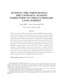 Princelings’: the Campaign Against Corruption in China’S Primary Land Market∗