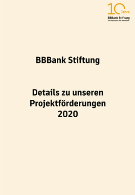 Bbbank Stiftung Details Zu Unseren Projektförderungen 2020