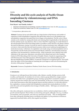 Diversity and Life-Cycle Analysis of Pacific Ocean Zooplankton by Videomicroscopy and DNA Barcoding: Crustacea