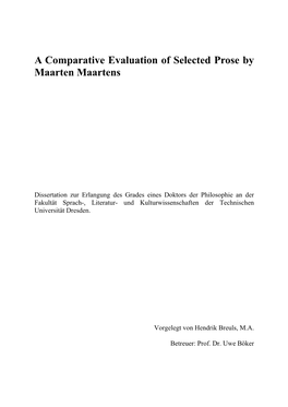 A Comparative Evaluation of Selected Prose by Maarten Maartens