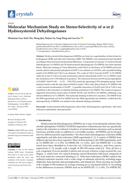 Molecular Mechanism Study on Stereo-Selectivity of Α Or Β Hydroxysteroid Dehydrogenases