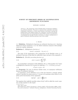 Survey of Dirichlet Series of Multiplicative Arithmetic Functions