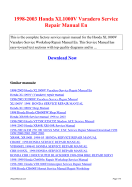 1998-2003 Honda XL1000V Varadero Service Repair Manual En