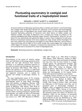 Fluctuating Asymmetry in Vestigial and Functional Traits of a Haplodiploid Insect