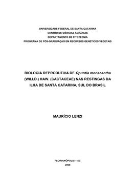 BIOLOGIA REPRODUTIVA DE Opuntia Monacantha (WILLD.) HAW. (CACTACEAE) NAS RESTINGAS DA