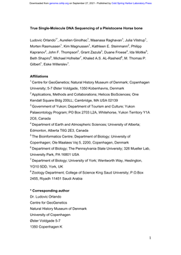 1 True Single-Molecule DNA Sequencing of a Pleistocene Horse