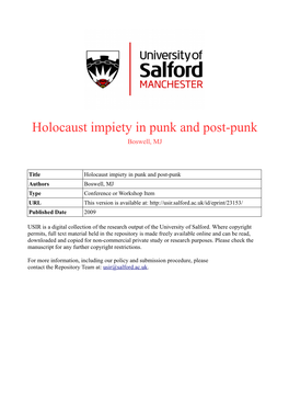 Holocaust Impiety in Punk and Postpunk