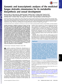 Genomic and Transcriptomic Analyses of the Medicinal Fungus Antrodia