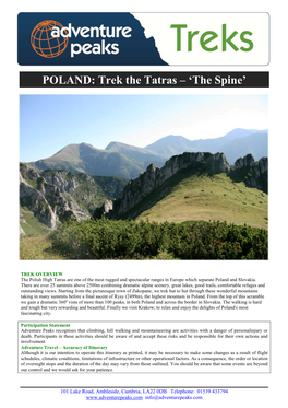 POLAND: Trek the Tatr Trek the Tatras – 'The Spine'