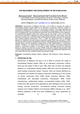 Establishment and Development of Ibs in Malaysia