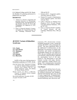 48 XXXY Variant of Klinefelter Syndrome