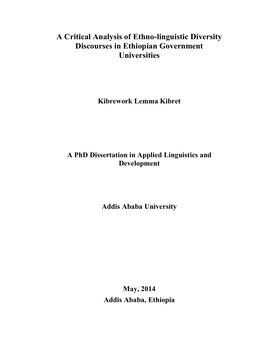 A Critical Analysis of Ethno-Linguistic Diversity Discourses in Ethiopian Government Universities