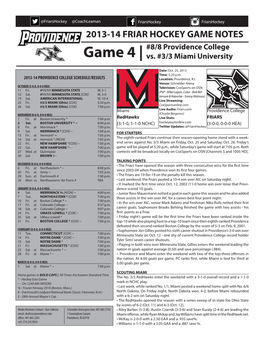 GAME NOTES #8/8 Providence College Game 4 | Vs