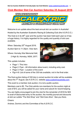 Club Member Slot Car Auction Saturday 25 August 2018