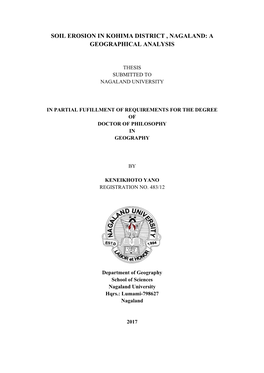 Soil Erosion in Kohima District , Nagaland: a Geographical Analysis