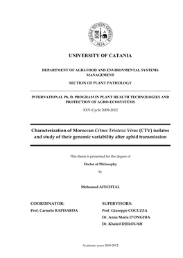 Characterization of Moroccan Citrus Tristeza Virus (CTV) Isolates and Study of Their Genomic Variability After Aphid Transmission