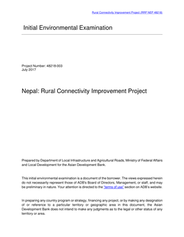 Initial Environmental Examination Nepal: Rural Connectivity