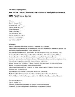 The Road to Rio: Medical and Scientific Perspectives on the 2016 Paralympic Games