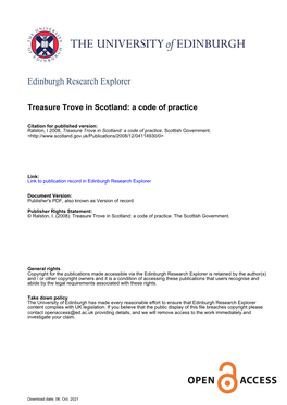 Treasure Trove in Scotland: a Code of Practice
