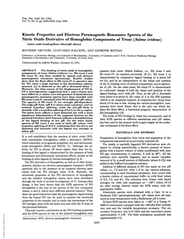 Kinetic Properties and Electron Paramagnetic Resonance Spectra