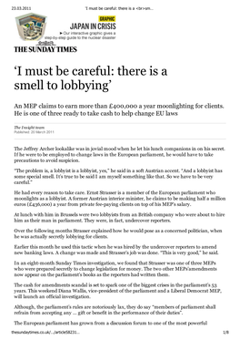 \221I Must Be Careful: There Is a <Br>Smell to Lobbying\222</Br> | the Sunday Times