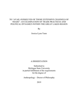 Avail Ourselves of Those Extensive Channels of Trade”: an Examination of Trade Practices and Political Dynamics Within the Great Lakes Region