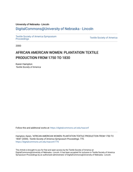 African American Women: Plantation Textile Production from 1750 to 1830