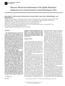 Miocene–Pleistocene Deformation of the Saddle Mountains: Implications for Seismic Hazard in Central Washington, USA