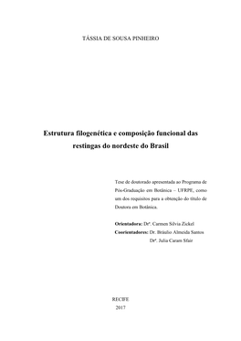 Estrutura Filogenética E Composição Funcional Das Restingas Do Nordeste Do Brasil