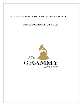 Final Nomination List : 57Th Grammy Awards