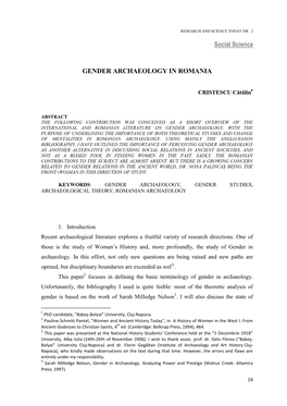 Social Science GENDER ARCHAEOLOGY in ROMANIA