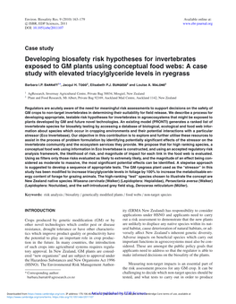 Developing Biosafety Risk Hypotheses for Invertebrates Exposed to GM Plants Using Conceptual Food Webs: a Case Study with Elevated Triacylglyceride Levels in Ryegrass