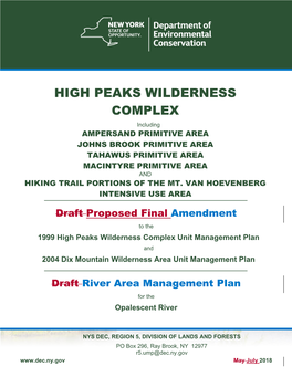 High Peaks Wilderness Complex Proposed Final UMP Amendment