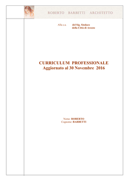 CURRICULUM PROFESSIONALE Aggiornato Al 30 Novembre 2016