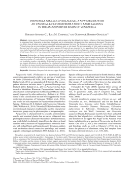 Paypayrola Arenacea (Violaceae), a New Species with an Unusual Life-Form from a White Sand Savanna in the Amazon River Basin of Venezuela