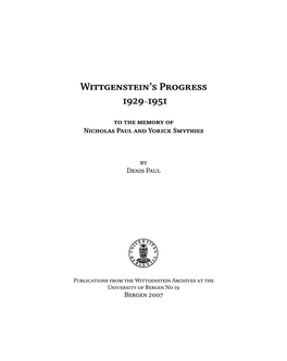 Wittgenstein's Progress 1929–1951