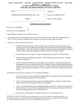 IN the UNITED STATES BANKRUPTCY COURT for the SOUTHERN DISTRICT of WEST VIRGINIA in Re: Chapter 11 THOMAS HEALTH SYSTEM, INC., E