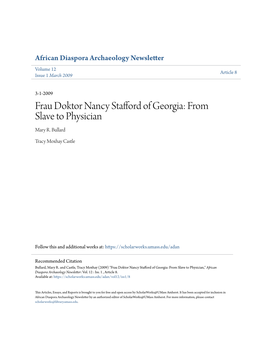 Frau Doktor Nancy Stafford of Georgia: from Slave to Physician Mary R
