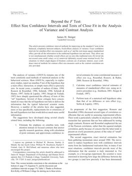 Effect Size Confidence Intervals and Tests of Close Fit in the Analysis Of