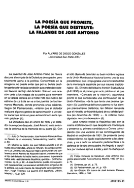 La Poesía Que Promete, La Poesía Que Destruye: La Falange De José Antonio