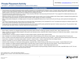 Private Placement Activity 9/11/2017 – 9/15/2017 (Transactions in Excess of $15 Million) Trends & Commentary