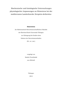 Biochemische Und Histologische Untersuchungen Physiologischer Anpassungen an Hitzestress Bei Der Mediterranen Landschnecke Xeropicta Derbentina