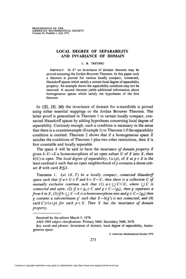 Local Degree of Separability and Invariance of Domain