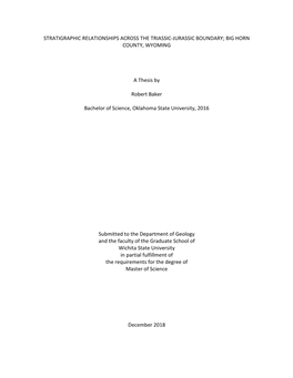 Stratigraphic Relationships Across the Triassic-Jurassic Boundary; Big Horn County, Wyoming