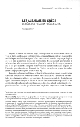 Les Albanais En Grèce Le Rôle Des Réseaux Préexistants