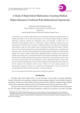 A Study of High School Mathematics Teaching Method: Maker-Education Combined with Mathematical Experiments